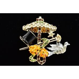 Lindeburg Vintage Umbrella Hat Cane Pin Brooch Singing In Rain 1970s Signed 9B